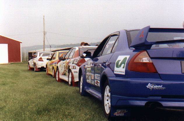 Four Mitsubiti Lancer Evo's in at Technical Inspection